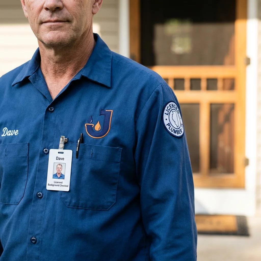 Licensed plumber showing ID badge in La Quinta, CA
