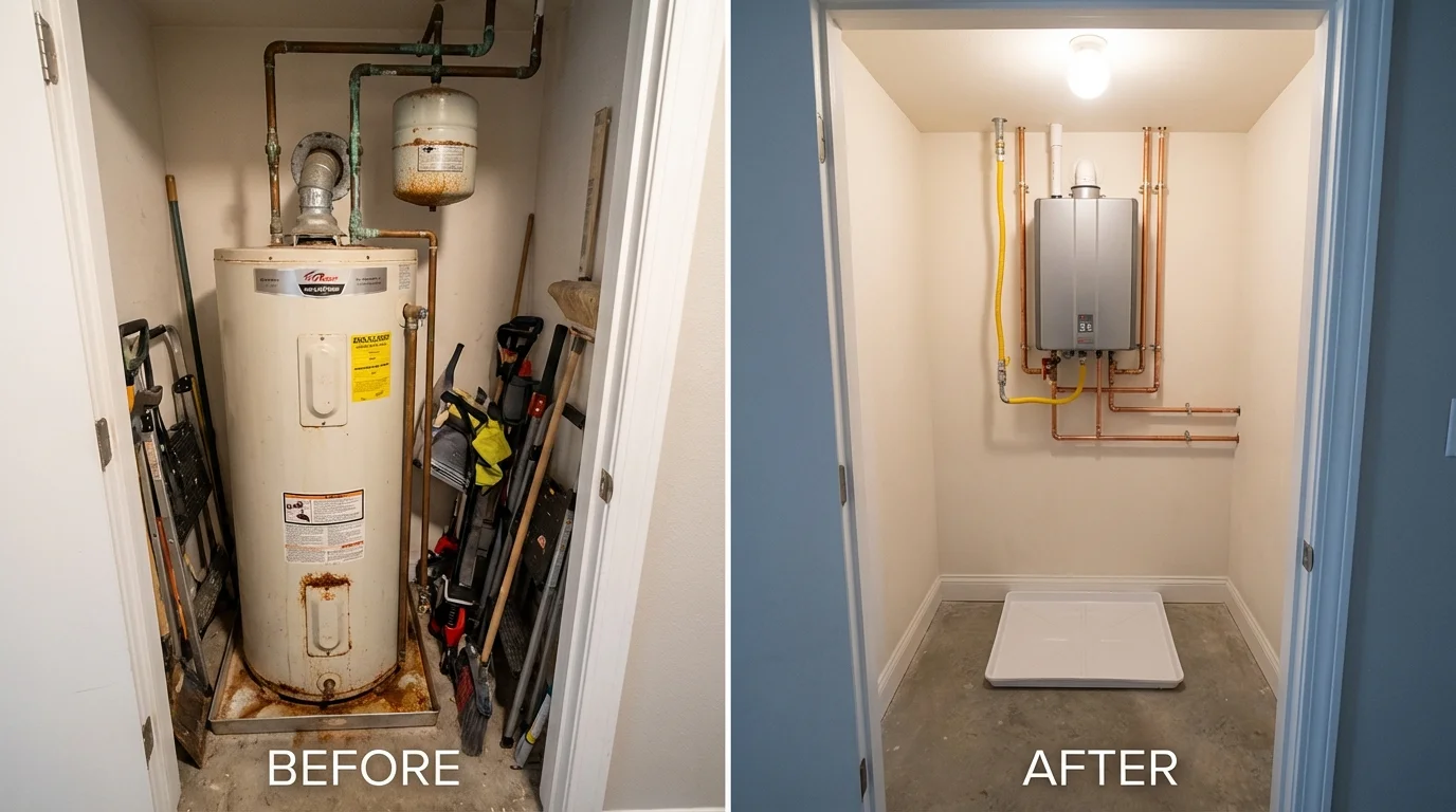Tank water heater versus wall-mounted tankless unit comparison for La Quinta, CA homeowners