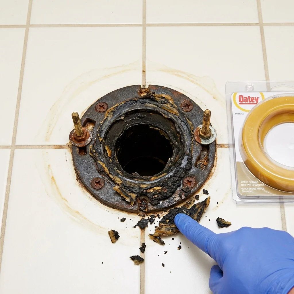 Failed wax ring showing water seepage at the base of a toilet in a La Quinta, CA home