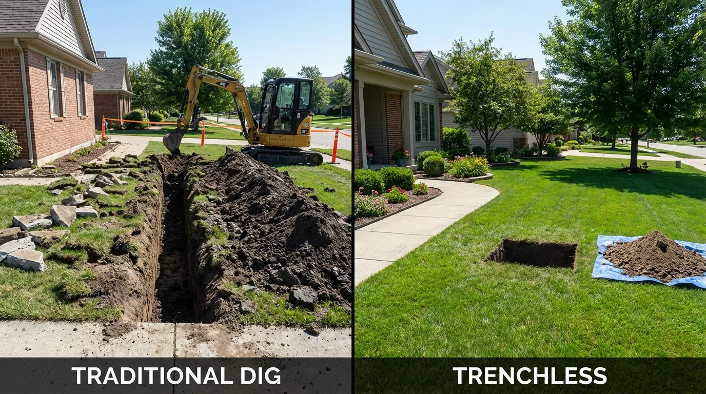 Trenchless sewer repair with minimal yard damage versus traditional excavation in La Quinta, CA